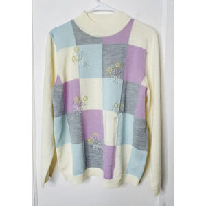 Alfred Dunner Sweater Large Beaded Embroidered Floral Knit Metallic Wool Blend